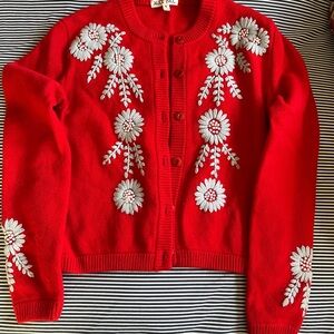 Alex Mill Becca Red Floral Embroidered Women's Cardigan